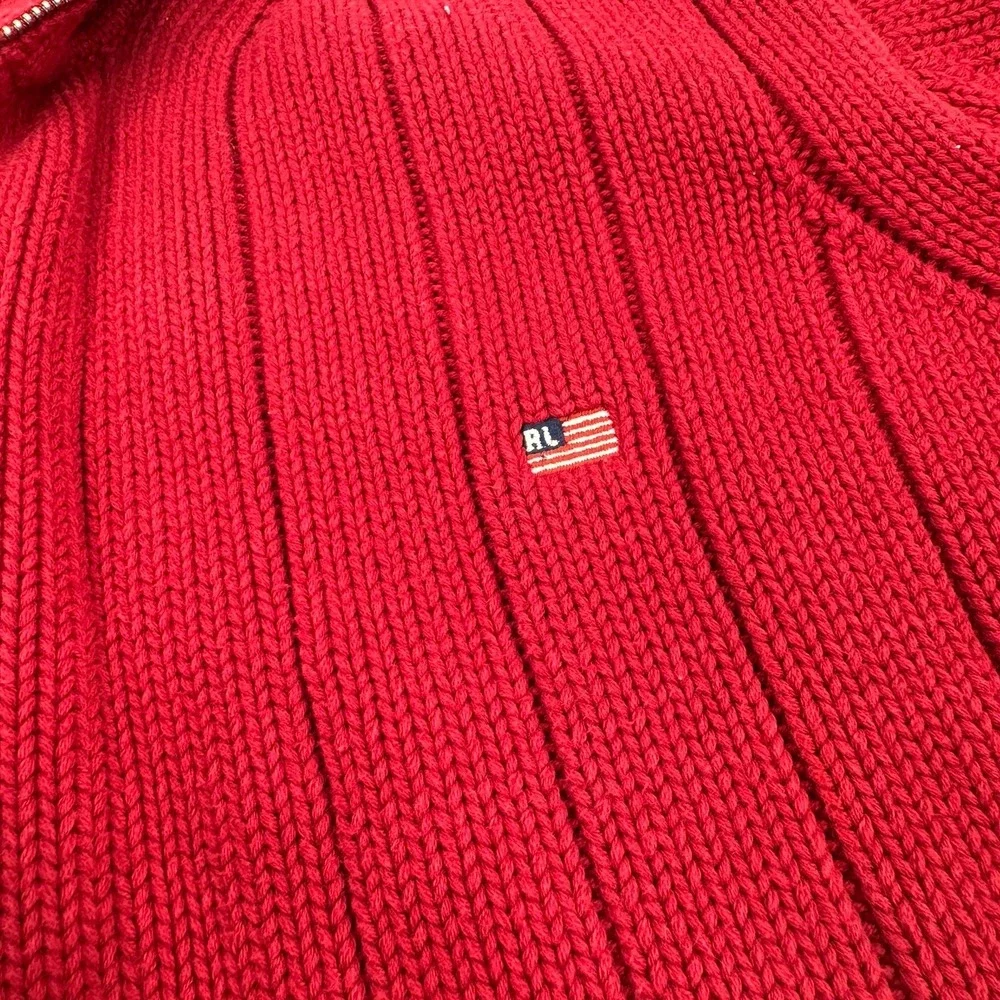 Vintage Polo Ralph Lauren Sweater Mens XXL Red 1/4 Zip Knit American Flag